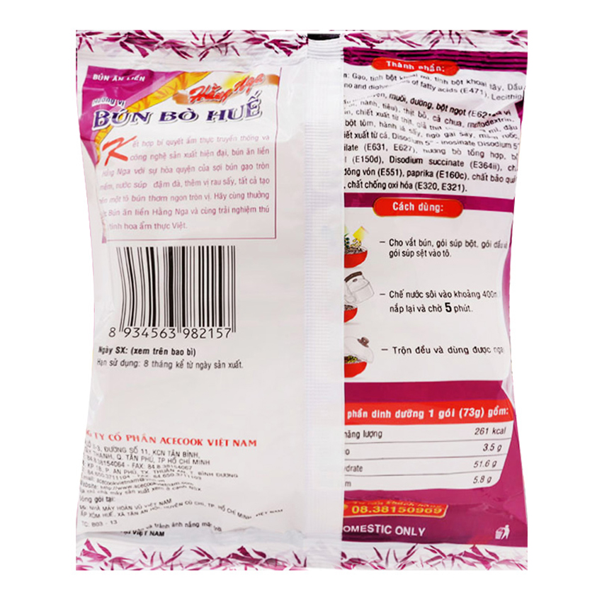 Thùng 30 Gói Bún Hằng Nga Hương Vị Bún Bò Huế Acecook